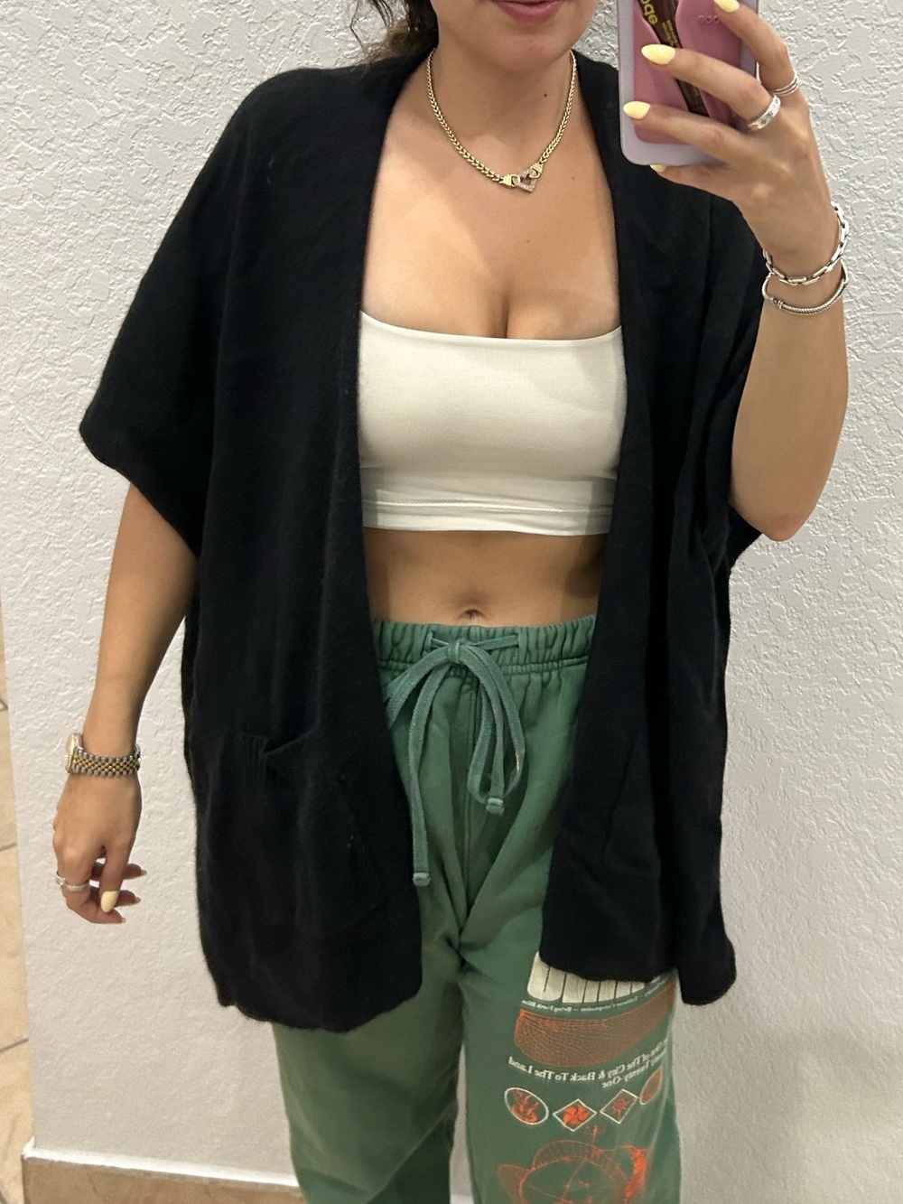 Nordstrom Black Open-Front Short-Sleeve Cardigan